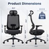 High Back Mesh Office Chair with Adjustable Headrest, 4D Armrests, Lumbar Support, Sliding Seat & Tilt Lock, Comfortable Executive Desk Chair - Black - 2 of 4