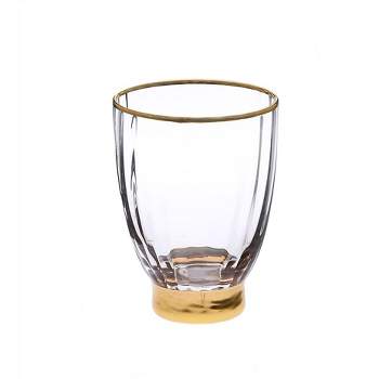 Classic Touch Set of 6 Line Textured Stemless Wine Glasses with Gold Base and Rim - 3.25"D
