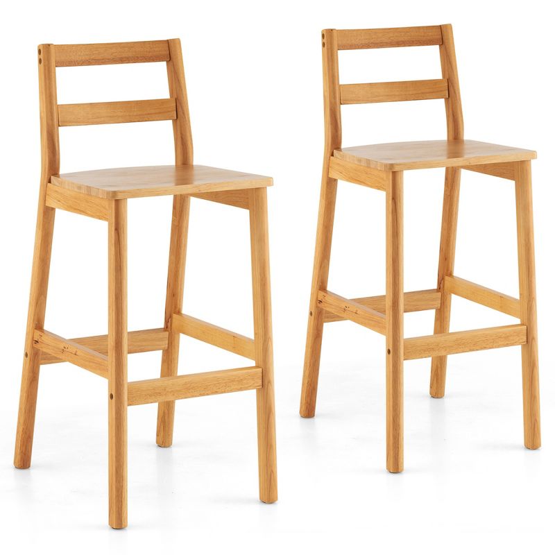 Costway Set of 2 Solid Rubber Wood Bar Stools 28'' Dining Chairs with Backrests Natural, 1 of 11