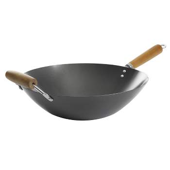 Homeries Pre-seasoned Cast Iron Wok With 2 Handled And Wooden Lid : Target