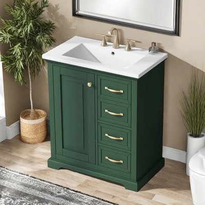 NicBex 30'' Bathroom Storage Cabinet with Sink, Bathroom Vanity, 3 Spacious Drawers and 1 Two-tier Cabinet for Bathroom, Green