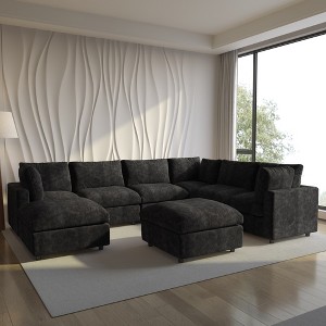 Modular Sectional Sofa with Ottoman,134inch U Shaped Convertible Cloud Couch,8 Seater Convertible V Shaped Living Room Sets - 1 of 4