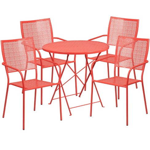 Flash Furniture 30 Round Coral Indoor-Outdoor Steel Folding Patio Table 