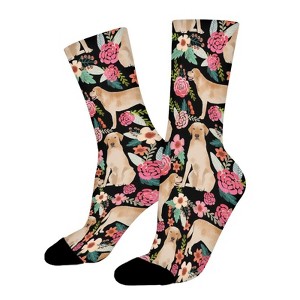 Yellow Labrador Florals Women Printed Crew Socks Funny Funky Socks Soft Polyester Novelty Gifts for Artists Men - 1 of 1