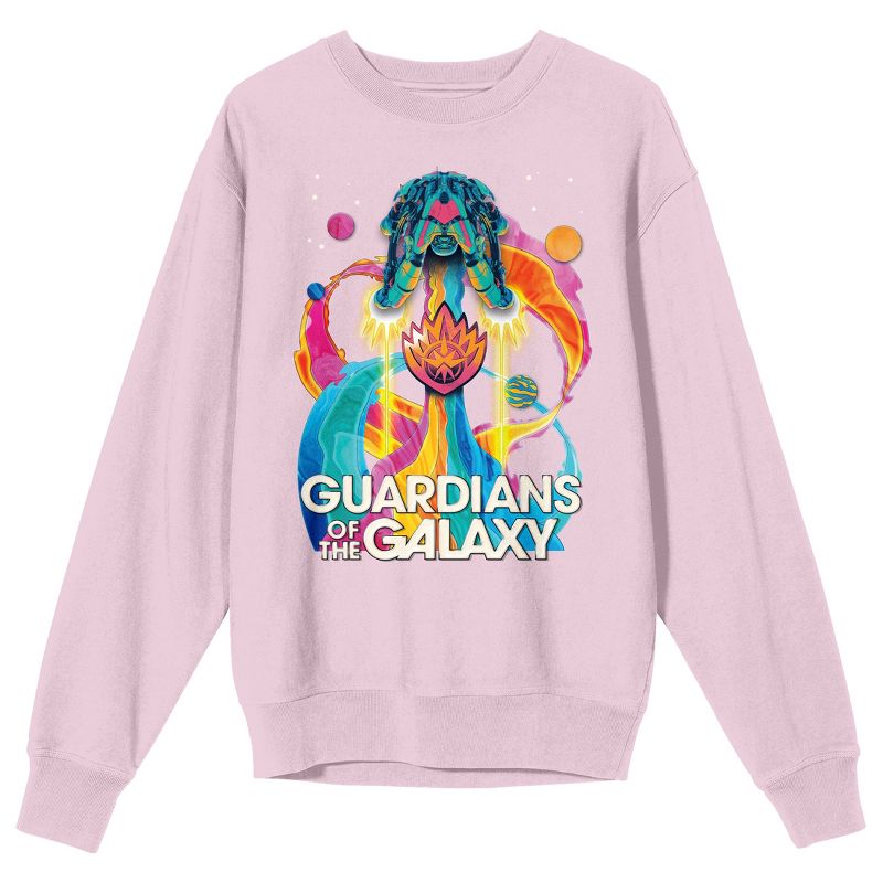 Guardians Of The Galaxy Vol. 3 Colorful Space Shape Crew Neck Long Sleeve Cradle Pink Adult Sweatshirt, 1 of 3