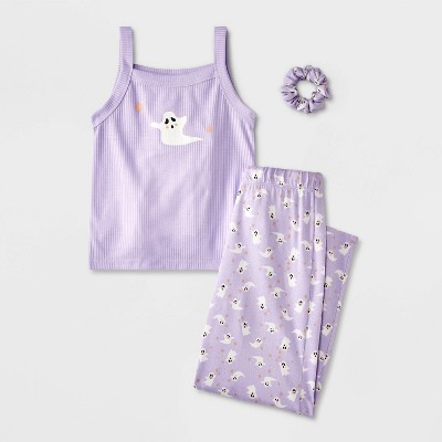 Girls' Halloween Ghost Tank Top and Pants Pajama Set - Purple