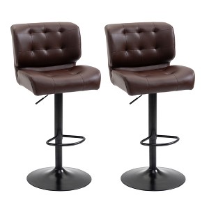 HOMCOM Bar Height Bar Stools Set of 2 with Adjustable Seat, Thick Padded Cushion and Metal Footrest for Home Bar - 1 of 4