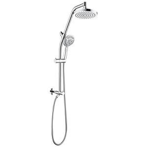 BRIGHT SHOWERS Rain Shower Head Combo with Brass Slide Bar & Diverter, High Pressure 6" Rain Head and Handheld, Adjustable Height, 60" Hose - 1 of 4