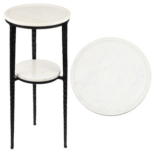 JONATHAN Y Seraphina 24.75" Industrial 2-Tier Metal Frame Drink Table & Decorative End Table with White Marble Round Top - 1 of 4