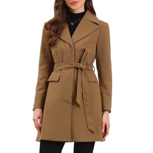 INSPIRE CHIC Women's Lapel Collared Open Front Long Sleeve Belted Overcoat - 1 of 4
