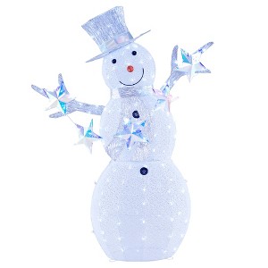 Tangkula 5 FT Christmas Lighted Snowman with Stars Lighted Christmas Decoration with 140 Cold White LED Bulbs Ground Stakes & Zip Ties Included - 1 of 4