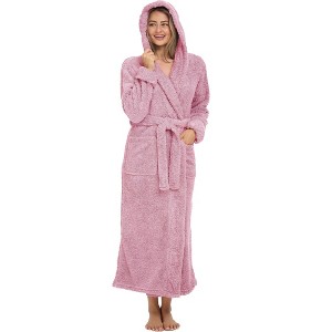 ADR Women's Robe, Plush Fleece Women's Bathrobe with Hood, Long Fluffy Fuzzy Bath Robe Pink Purple Plus Size - 1 of 3