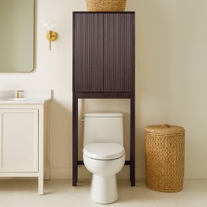 Tremolo Modern Boho Over Toilet Storage Cabinet with Solid Wood & Contemporary Fluted Fronts - Teamson Home - 1 of 4