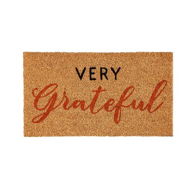 Evergreen Flag Funny Welcome Coir Doormat | Everyday 28" x 16" Front Door Mat Outdoor Entrance | No Slip Door Rugs Entryway Indoor | Very Grateful