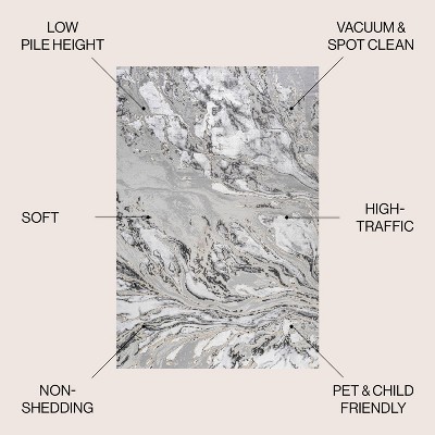 Abstract Swirl Marbled Gray Synthetic 5'x8' Area Rug