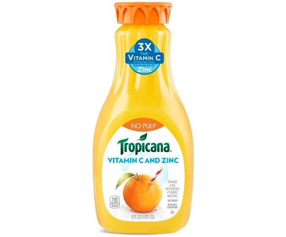 Tropicana No Pulp  C & Zinc Orange Juice - 52 fl oz