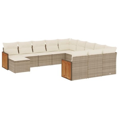 vidaXL 12 Piece Patio Sofa Set with Cushions Poly Rattan - Beige and Cream Without Table