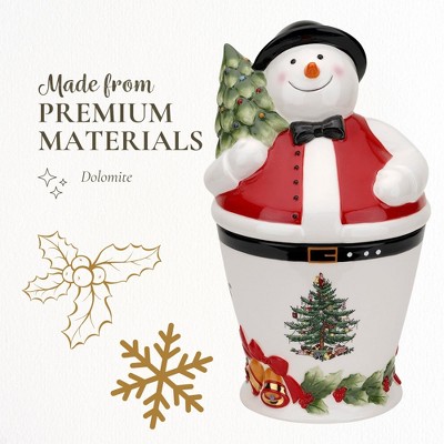 Spode Christmas Tree Mr. Snowman Cookie Jar - 10" Dolomite Christmas Cookie Jar with Lid - Winter-Themed Candy Jar, Festive Kitchen Décor — фото 4