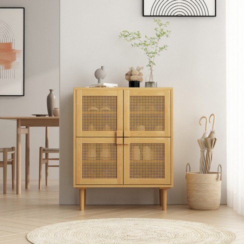 Tall Storage Cabinet with 8 Doors and 4 Shelves, White-ModernLuxe