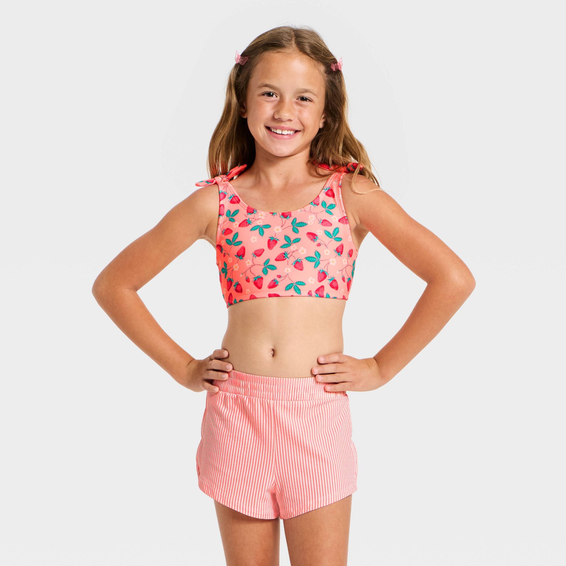 Girls' 3pc Splashberry Fun Bikini Short Set - Cat & Jack™ Light Pink
