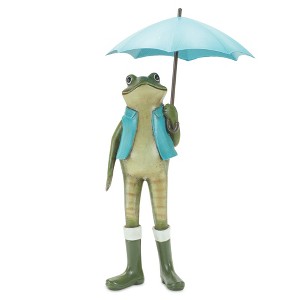 HomeRoots Set of Two 11" Blue And Green Cement Frog Statue Tabletop Sculpture - 1 of 4