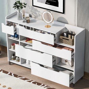 TIRAMISUBEST Shoe Storage Cabinet for Entryway with Drawers and Shelves - White Mobile File Cabinet - 1 of 4