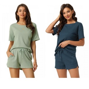 INSPIRE CHIC Women's 2 Pcs Lounge Sets Waffle Outfits T-shirt and Shorts Loungewear Sweatsuits Pajama Sets - 1 of 4