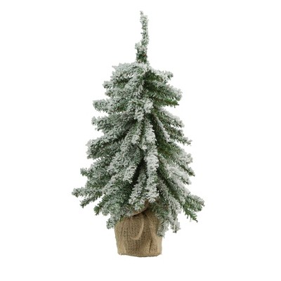 2' Potted Flocked Downswept Mini Village Pine Medium Artificial