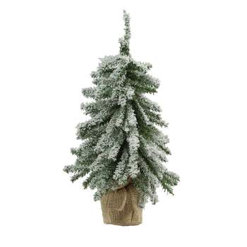 Northlight 1.3 FT Potted Flocked Downswept Mini Village Pine Medium Artificial Christmas Tree, Unlit
