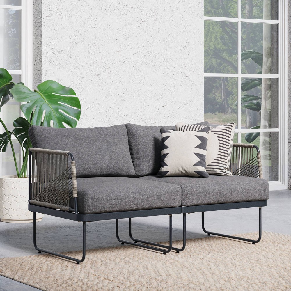 Photos - Sofa Nathan James Isla Bohemian Metal Outdoor Patio Loveseat Dark Gray