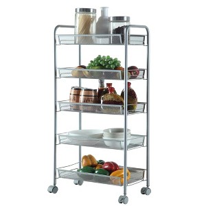 5-Tier Storage Cart Rolling Trolley, Push Organizer Utility Cart with Lockable Wheels, Hooks, for Home Kitchen, Office - 1 of 3