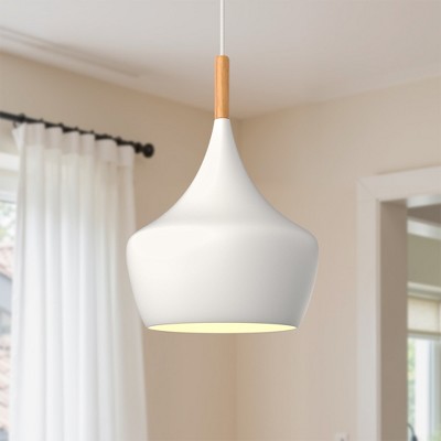 YANSUN 1-Light Industrial Farmhouse Hanging White Pendant Ceiling Light with Metal Dome Shade for Kitchen Island Dining Room White