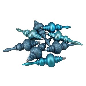 Northlight Shatterproof 4-Finish Finial Christmas Ornaments - 7" - Turquoise Blue - 8ct - 1 of 1