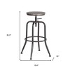 HomeRoots Set of Two Walnut and Black Wood and Iron Backless Adjustable Height Swivel Bar Chairs - 3 of 4