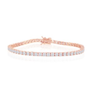 Bella Silver Sterling Silver, 3mm Prong-Set Round CZ Tennis Bracelet - Rose Gold Plated - Rose - 7.5 Inch - 1 of 2