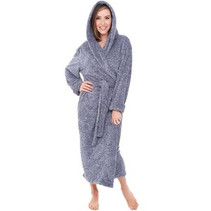 ADR Women's Robe, Plush Fleece Women's Bathrobe with Hood, Long Fluffy Fuzzy Bath Robe Pink Purple Plus Size - 1 of 4