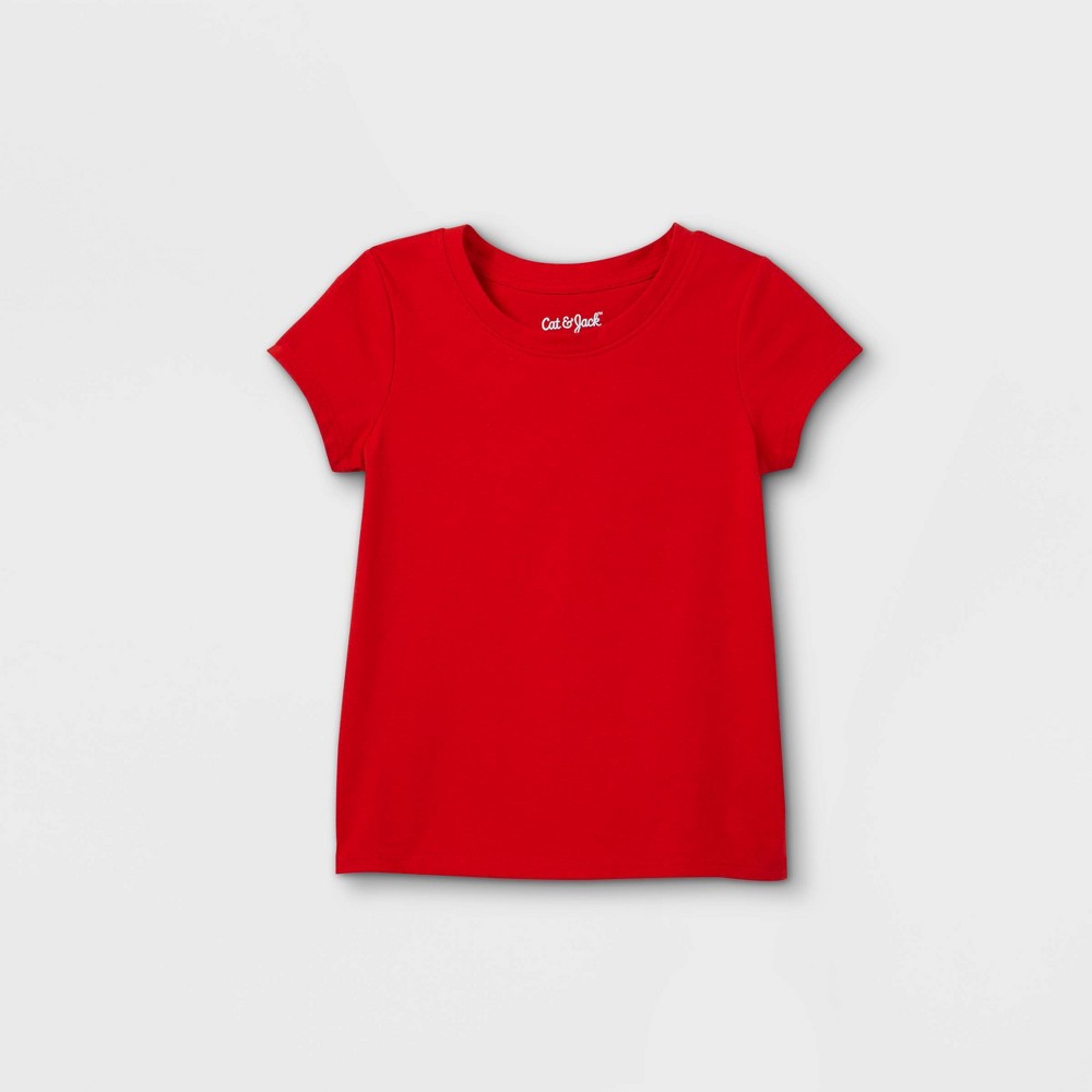 size 2T Toddler Girls' Solid Short Sleeve T-Shirt - Cat & Jack Red 