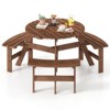 Costway 6-Person Round Picnic Table Set with 3 Built-in Benches 2" Umbrella Hole, Brown/Yellow - 2 of 4