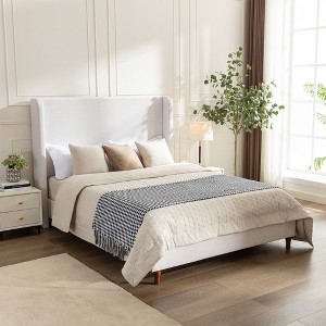 KIGFTSOD Elegant Simplicity Chenille Tall Headboard Upholstered Bed,Ivory - 1 of 4