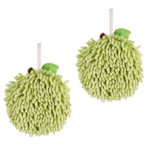 REGALWOVEN Bathroom Soft Absorbent Fluffy Chenille Ball Hand Towels with Wall Hook 6" x 6" 2 Pcs - 1 of 4