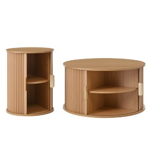 Dexmalle Set of 2 Fluted Round Coffee Table with Sliding Tambour Door - 1 of 4