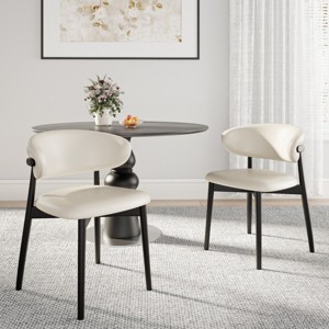 Set of 2 Modern Dining Chairs with Curved Backrest, Wood Dining Room Chairs, Upholstered Chairs for Kitchen or Dining Room – The Pop Home - 1 of 4