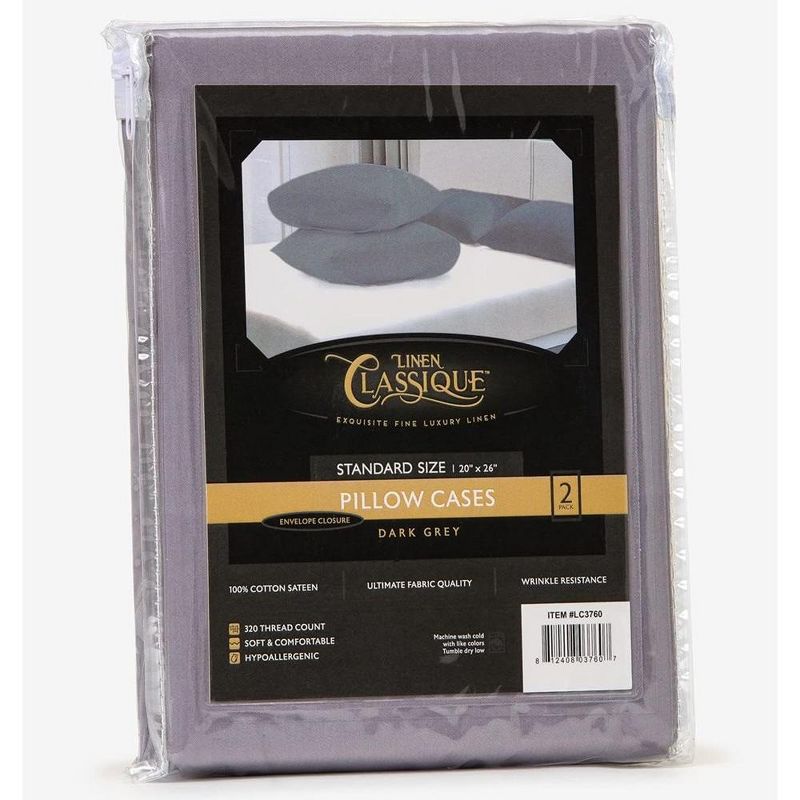 Linen Classique Premium Sateen Cotton 320TC Wrinkle Resistant Envelope Pillowcase – (2 Pack), 5 of 9