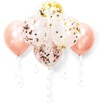 Sparkle and Bash 120-Pack Rose Gold Confetti Latex Balloons 12" for Birthday, Wedding, Bridal Shower, Girl Baby Shower Party Supplies, Ribbon Included