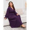 Plus Size Women's V Neck Long Sleeve Maxi Dress with Belt Flowy Elegant Floor Length Dress - 4 of 4