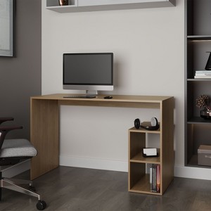 Vynxaria Sanders Computer Desk in Melamine with Open Storage, Natural Oak - 1 of 4