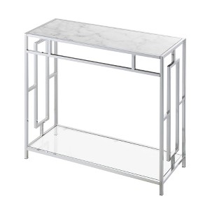 Town Square Chrome Faux Marble Glass Hall Table with Shelf White Marble/Glass/Chrome - Breighton Home - 1 of 4
