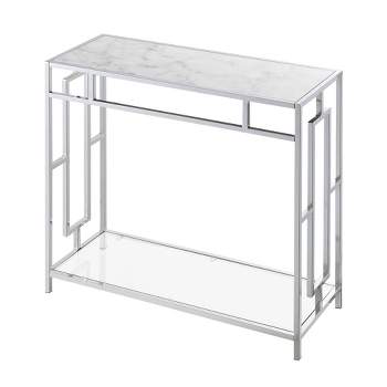 Town Square Chrome Faux Marble Glass Hall Table with Shelf White Marble/Glass/Chrome - Breighton Home