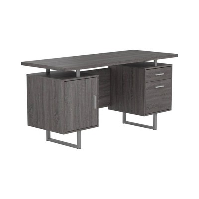 Wooden Office Desk with 1 Drawer and 1 Door Cabinet Gray - Benzara
