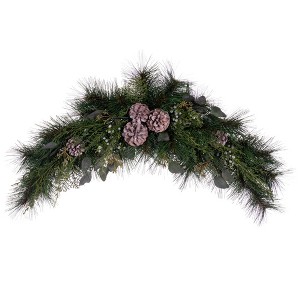 Vickerman Artificial Long Leaf Pine with Seeded Cedar, Eucalyptus Foliage, and Pinecones Crescent Swag. - 1 of 4
